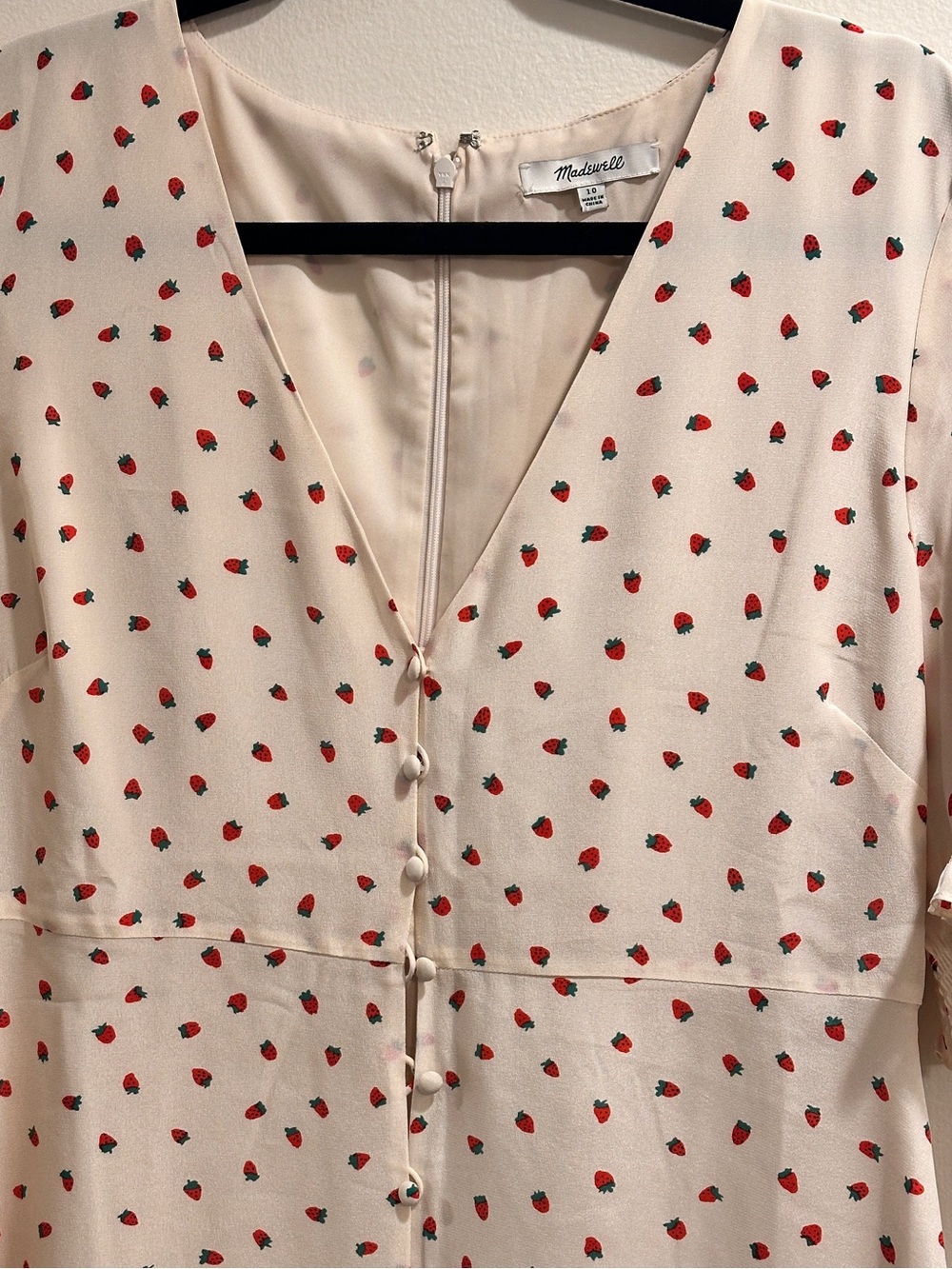 Madewell Strawberry Print Mini Dress Size 10 NWOT Look Cream Puff Sleeves - Picture 9 of 15